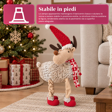 Renna Natalizia Grande 63 cm in Peluche Morbido – Decorazione Natale con Zampe Appesantite | 4 Colori
