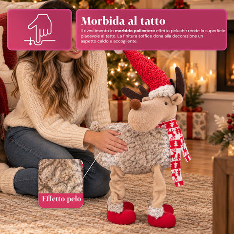 Renna Natalizia Grande 63 cm in Peluche Morbido – Decorazione Natale con Zampe Appesantite | 4 Colori