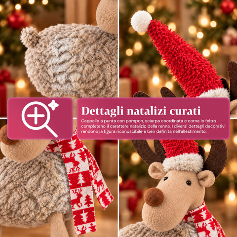 Renna Natalizia Grande 63 cm in Peluche Morbido – Decorazione Natale con Zampe Appesantite | 4 Colori