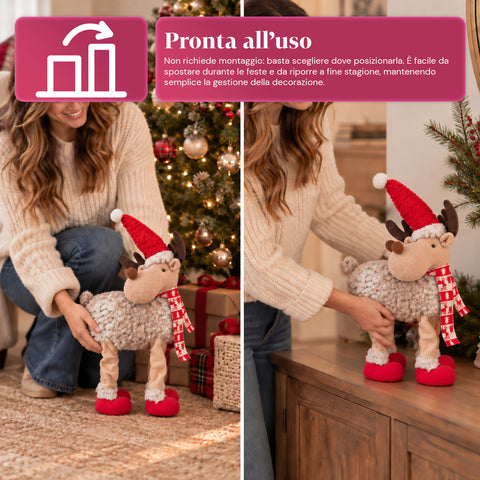 Renna Natalizia Grande 63 cm in Peluche Morbido – Decorazione Natale con Zampe Appesantite | 4 Colori