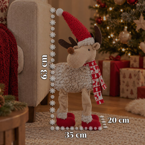 Renna Natalizia Grande 63 cm in Peluche Morbido – Decorazione Natale con Zampe Appesantite | 4 Colori