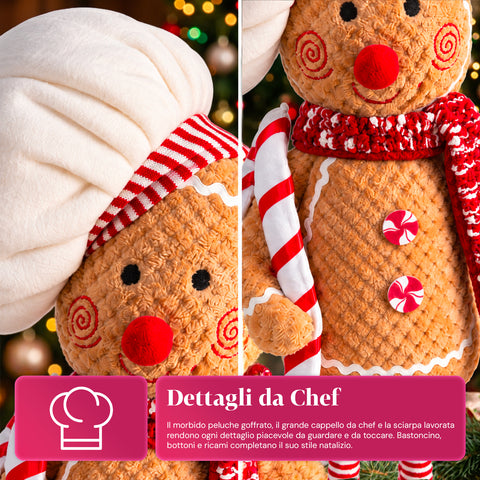 Pupazzo Pan di Zenzero Natalizio Espandibile 50-80 cm, Decorazione Natale in Peluche con Gambe Telescopiche, 2 Varianti