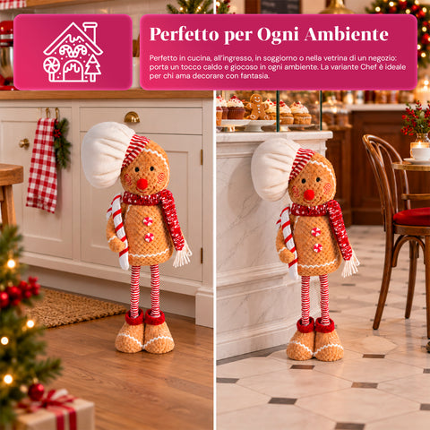 Pupazzo Pan di Zenzero Natalizio Espandibile 50-80 cm, Decorazione Natale in Peluche con Gambe Telescopiche, 2 Varianti