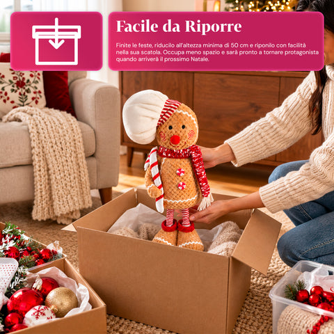 Pupazzo Pan di Zenzero Natalizio Espandibile 50-80 cm, Decorazione Natale in Peluche con Gambe Telescopiche, 2 Varianti