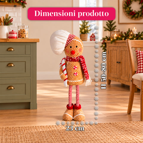 Pupazzo Pan di Zenzero Natalizio Espandibile 50-80 cm, Decorazione Natale in Peluche con Gambe Telescopiche, 2 Varianti