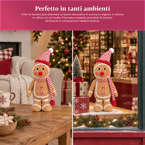 Pupazzo Ginger Pan di Zenzero in Peluche 30 e 40 cm – Decorazione Natalizia con Cappello da Chef o Berretto Natalizio