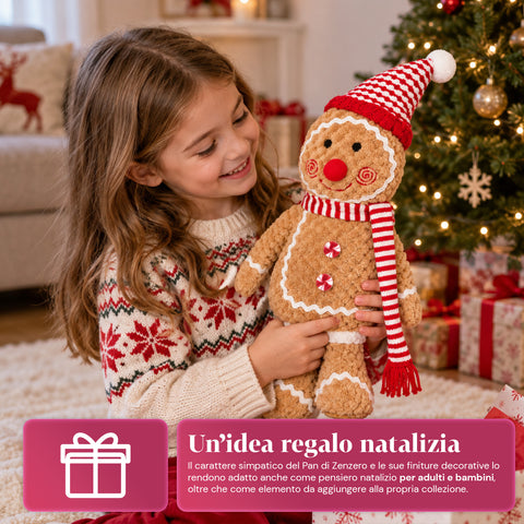 Pupazzo Ginger Pan di Zenzero in Peluche 30 e 40 cm – Decorazione Natalizia con Cappello da Chef o Berretto Natalizio