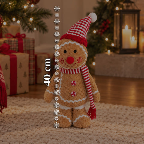 Pupazzo Ginger Pan di Zenzero in Peluche 30 e 40 cm – Decorazione Natalizia con Cappello da Chef o Berretto Natalizio