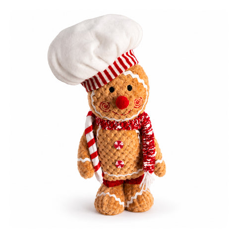 Pupazzo Ginger Pan di Zenzero in Peluche 30 e 40 cm – Decorazione Natalizia con Cappello da Chef o Berretto Natalizio