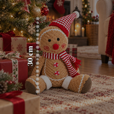 Pupazzo Ginger Pan di Zenzero in Peluche 30 e 40 cm – Decorazione Natalizia con Cappello da Chef o Berretto Natalizio