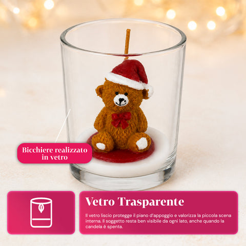 Candela Natalizia in Bicchiere di Vetro 7 cm con Orsetti Assortiti
