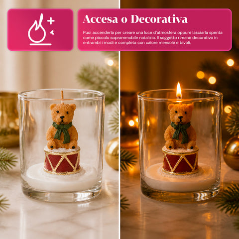 Candela Natalizia in Bicchiere di Vetro 7 cm con Orsetti Assortiti