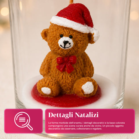 Candela Natalizia in Bicchiere di Vetro 7 cm con Orsetti Assortiti