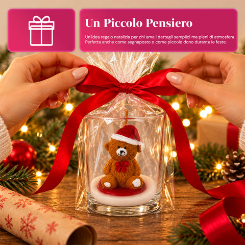 Candela Natalizia in Bicchiere di Vetro 7 cm con Orsetti Assortiti