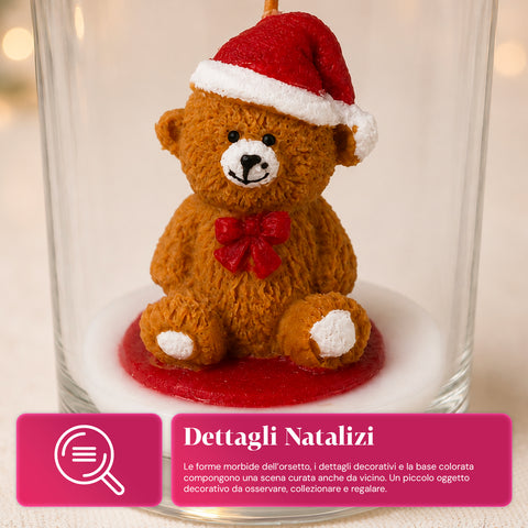 Candela Natalizia in Bicchiere di Vetro 7 cm con Orsetti Assortiti