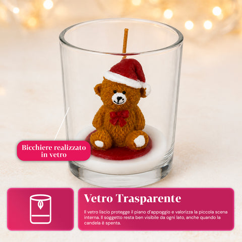 Candela Natalizia in Bicchiere di Vetro 7 cm con Orsetti Assortiti