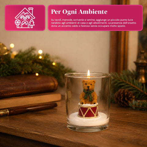 Candela Natalizia in Bicchiere di Vetro 7 cm con Orsetti Assortiti