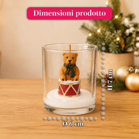 Candela Natalizia in Bicchiere di Vetro 7 cm con Orsetti Assortiti