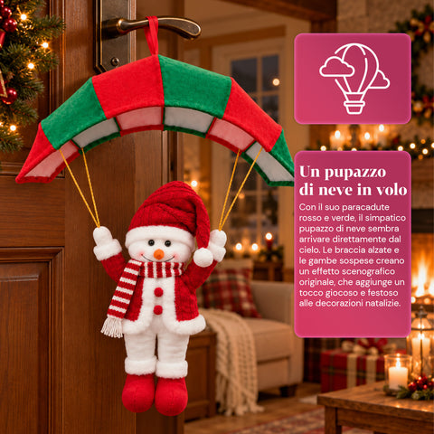 Paracadute Natalizio da Appendere 80 cm con Personaggio di Natale 4 personaggi
