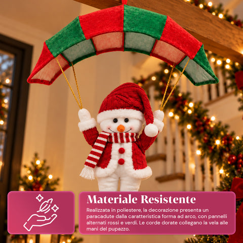Paracadute Natalizio da Appendere 80 cm con Personaggio di Natale 4 personaggi