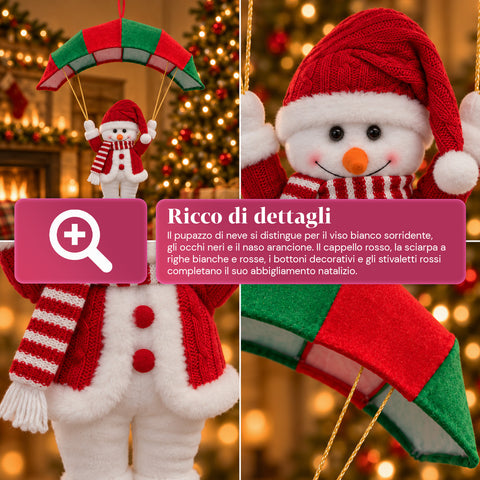 Paracadute Natalizio da Appendere 80 cm con Personaggio di Natale 4 personaggi