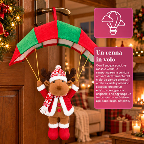 Paracadute Natalizio da Appendere 80 cm con Personaggio di Natale 4 personaggi