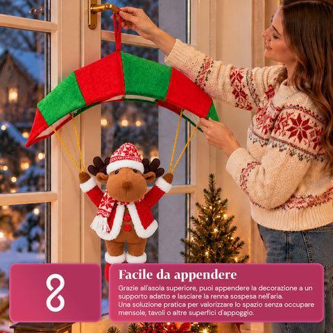 Paracadute Natalizio da Appendere 80 cm con Personaggio di Natale 4 personaggi