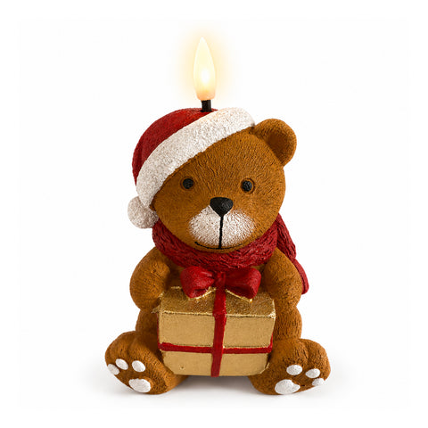 Candela Natalizia LED a Batteria in 3 Varianti – Babbo Natale con Albero, Orsetto e Viso Orso, Fiamma Effetto Reale, Decorazione Natale
