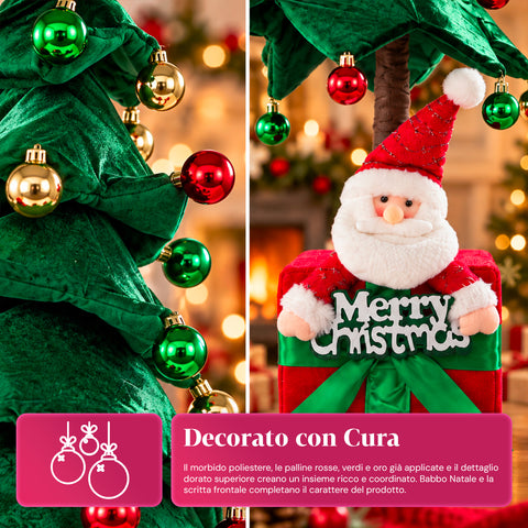 Albero di Natale Decorativo Estensibile 95 cm e 90 cm in Poliestere con Base Pacco Regalo e Palline Rosse, Verdi e Oro – 3 Varianti di Colore