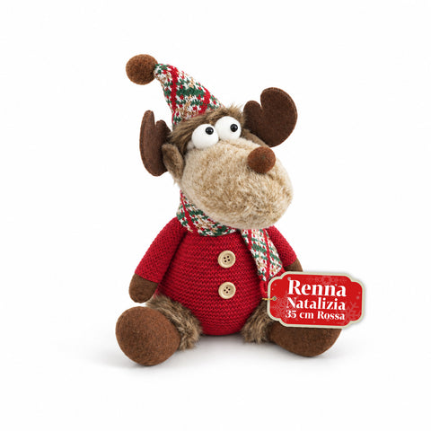 Renna Natalizia Decorativa in Poliestere - Ornamento di Natale con Base Sabbiata, Design Simpatico, 4 Varianti Stile, 2 Misure 35 e 50 cm