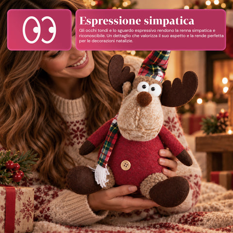 Renna Natalizia Decorativa in Poliestere - Ornamento di Natale con Base Sabbiata, Design Simpatico, 4 Varianti Stile, 2 Misure 35 e 50 cm