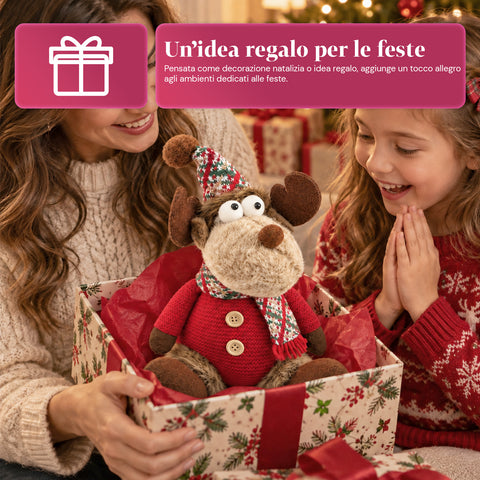 Renna Natalizia Decorativa in Poliestere - Ornamento di Natale con Base Sabbiata, Design Simpatico, 4 Varianti Stile, 2 Misure 35 e 50 cm