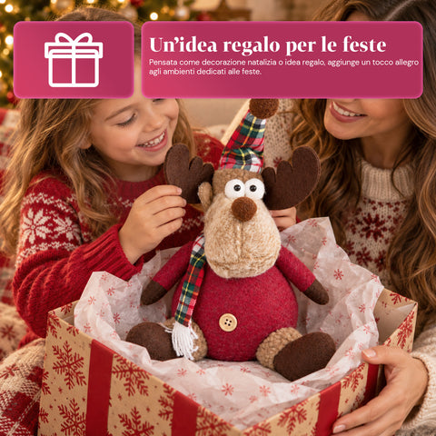 Renna Natalizia Decorativa in Poliestere - Ornamento di Natale con Base Sabbiata, Design Simpatico, 4 Varianti Stile, 2 Misure 35 e 50 cm