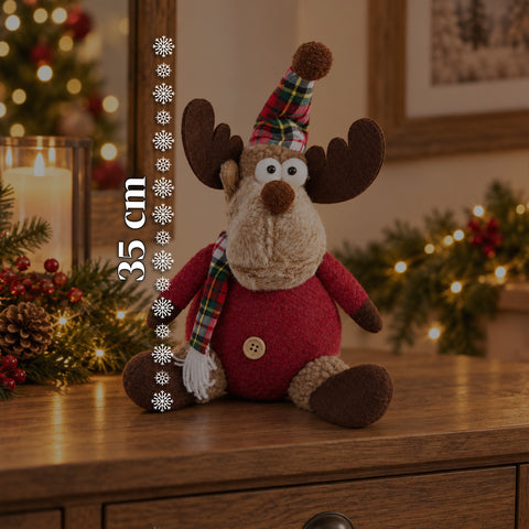 Renna Natalizia Decorativa in Poliestere - Ornamento di Natale con Base Sabbiata, Design Simpatico, 4 Varianti Stile, 2 Misure 35 e 50 cm