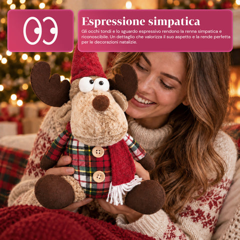 Renna Natalizia Decorativa in Poliestere - Ornamento di Natale con Base Sabbiata, Design Simpatico, 4 Varianti Stile, 2 Misure 35 e 50 cm