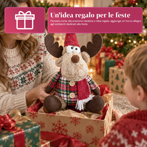 Renna Natalizia Decorativa in Poliestere - Ornamento di Natale con Base Sabbiata, Design Simpatico, 4 Varianti Stile, 2 Misure 35 e 50 cm