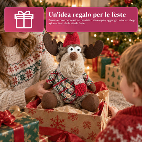 Renna Natalizia Decorativa in Poliestere - Ornamento di Natale con Base Sabbiata, Design Simpatico, 4 Varianti Stile, 2 Misure 35 e 50 cm