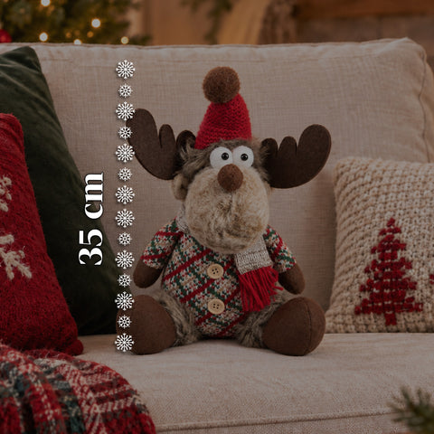 Renna Natalizia Decorativa in Poliestere - Ornamento di Natale con Base Sabbiata, Design Simpatico, 4 Varianti Stile, 2 Misure 35 e 50 cm