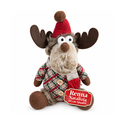 Renna Natalizia Decorativa in Poliestere - Ornamento di Natale con Base Sabbiata, Design Simpatico, 4 Varianti Stile, 2 Misure 35 e 50 cm