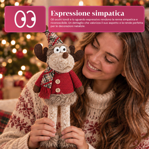 Renna Natalizia Decorativa in Poliestere - Ornamento di Natale con Base Sabbiata, Design Simpatico, 4 Varianti Stile, 2 Misure 35 e 50 cm