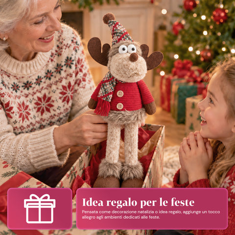Renna Natalizia Decorativa in Poliestere - Ornamento di Natale con Base Sabbiata, Design Simpatico, 4 Varianti Stile, 2 Misure 35 e 50 cm