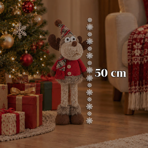 Renna Natalizia Decorativa in Poliestere - Ornamento di Natale con Base Sabbiata, Design Simpatico, 4 Varianti Stile, 2 Misure 35 e 50 cm