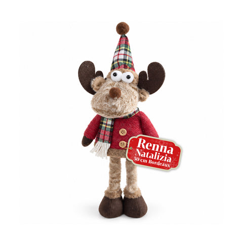 Renna Natalizia Decorativa in Poliestere - Ornamento di Natale con Base Sabbiata, Design Simpatico, 4 Varianti Stile, 2 Misure 35 e 50 cm