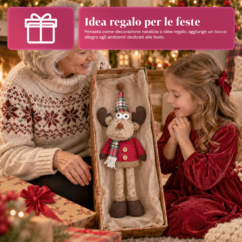 Renna Natalizia Decorativa in Poliestere - Ornamento di Natale con Base Sabbiata, Design Simpatico, 4 Varianti Stile, 2 Misure 35 e 50 cm