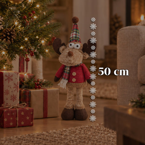 Renna Natalizia Decorativa in Poliestere - Ornamento di Natale con Base Sabbiata, Design Simpatico, 4 Varianti Stile, 2 Misure 35 e 50 cm