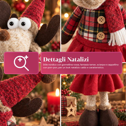 Renna Natalizia Decorativa in Poliestere - Ornamento di Natale con Base Sabbiata, Design Simpatico, 4 Varianti Stile, 2 Misure 35 e 50 cm