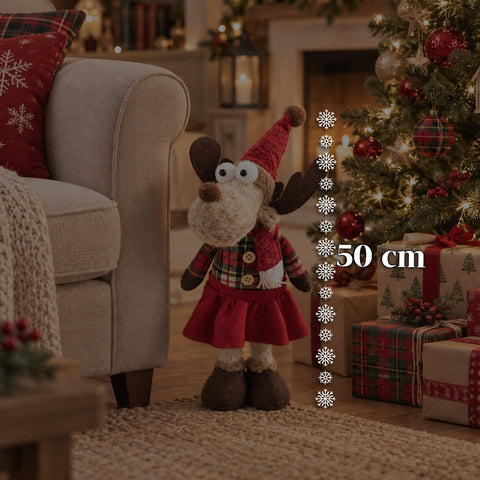 Renna Natalizia Decorativa in Poliestere - Ornamento di Natale con Base Sabbiata, Design Simpatico, 4 Varianti Stile, 2 Misure 35 e 50 cm