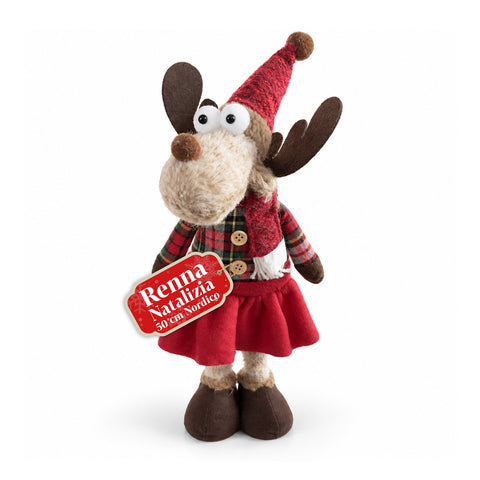 Renna Natalizia Decorativa in Poliestere - Ornamento di Natale con Base Sabbiata, Design Simpatico, 4 Varianti Stile, 2 Misure 35 e 50 cm