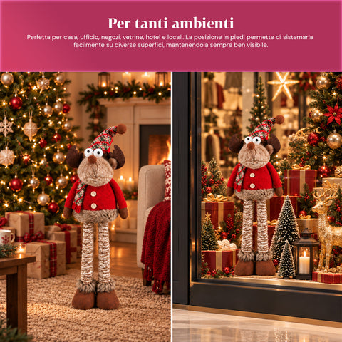Renna Natalizia Decorativa Estensibile 55-85 cm - Ornamento di Natale con Gambe Telescopiche, Struttura in Metallo, Poliestere, 4 Varianti Stile