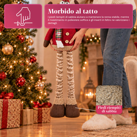 Renna Natalizia Decorativa Estensibile 55-85 cm - Ornamento di Natale con Gambe Telescopiche, Struttura in Metallo, Poliestere, 4 Varianti Stile
